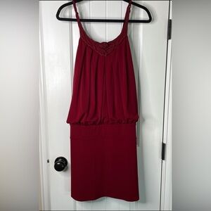 Vivienne Tam Deep Red Satin Cording Mini Dress Balloon Top Size Small